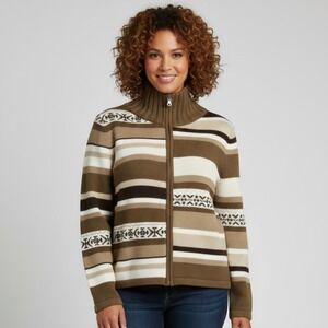 Liz Clairborne Crazy Horse Multicolored Zip Sweater Cardigan Size Large